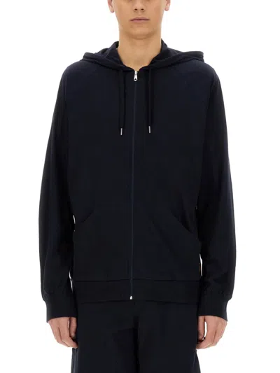 Paul Smith Classic Zip-up Black Hoodie With Spacious Hood In Blue