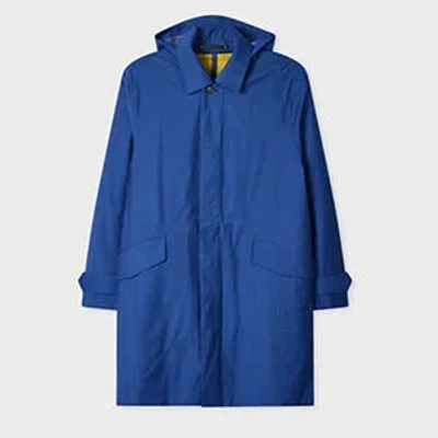Paul Smith Single-breasted Wool Trench Coat With Hood And Belt In Blue