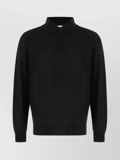 Paul Smith Collar Design Wool Polo Shirt In Black