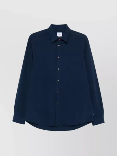 Paul Smith Collared Shirt With Curved Hem And Long Sleeves In Navy Blue