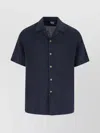 Paul Smith Linen Short-sleeve Blanket-stitch Shirt In Navy Blue
