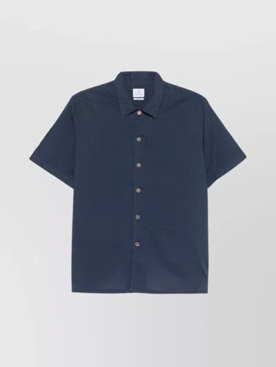 Paul Smith Collared Shirt With Textured Fabric And Side Slits In Navy Blue