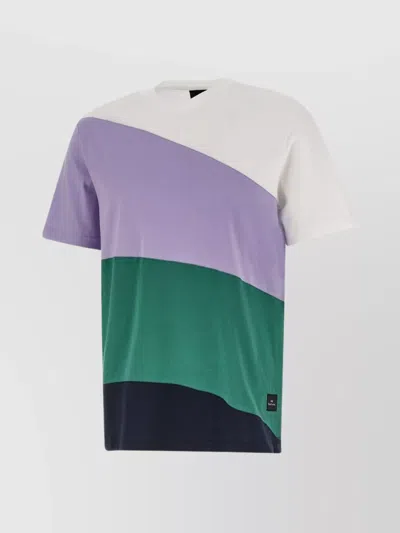 Paul Smith Color-block Crew Neck Cotton T-shirt In Lilac