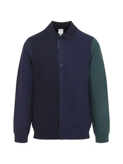 Paul Smith Very Dark Navy Wool Knit Cardigan Shirt In Multi