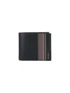Paul Smith Calf Leather Wallet With Vertical Multicolor Stripe Detail In Black