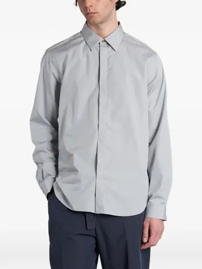 Paul Smith Concealed-front Long-sleeve Shirt In Gray