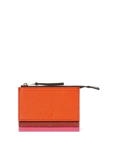 Paul Smith Concertina Leather Layered Card Holder In Orange