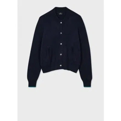 Paul Smith Contrast Cuff Thick Knit Cardigan Col: 49 Navy, Size: M In Blue