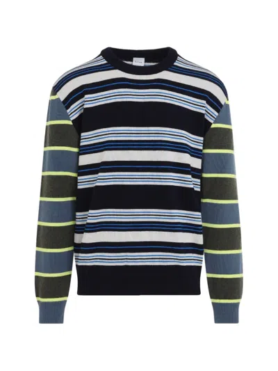 Paul Smith Navy Contrast-sleeve Lambswool-cotton Stripe Sweater Blue In Animal Print
