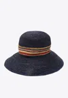 Paul Smith Wide Brim Straw Hat With Multicolor Band In Navy
