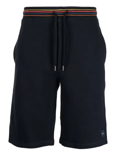 Paul Smith Logo-patch Cotton Shorts In Blue
