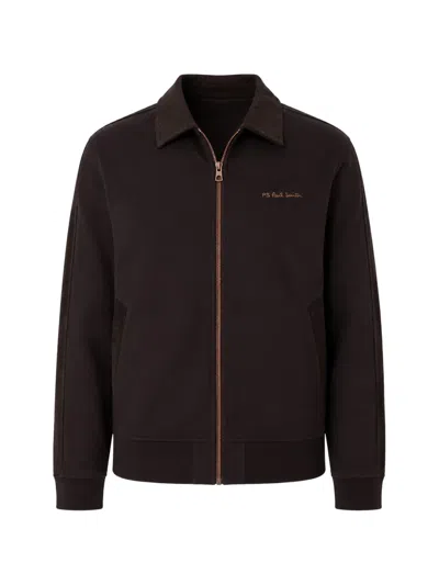 Paul Smith Corduroy-trim Zip-up Jacket In Brown