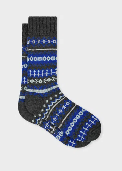 Paul Smith + Corgi - Grey And Blue Wool-blend Fair Isle Socks In Multi