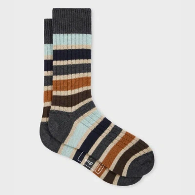 Paul Smith + Corgi - Grey Stripe Wool-blend Socks In Multi