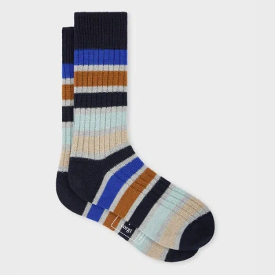 Paul Smith + Corgi - Navy Stripe Wool-blend Socks Blue In Multi