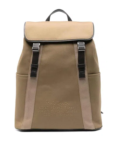 Paul Smith Cotton Backpack With Leather Trim In Brown