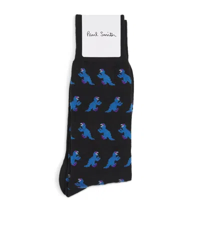 Paul Smith Cotton-blend All-over Dino Socks In Black