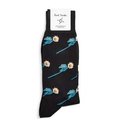 Paul Smith Cotton-blend Flower Stem Socks In Black