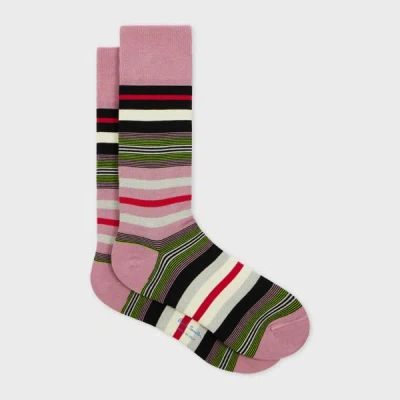 Paul Smith Cotton-blend Multi Stripe Socks Pink In Gray