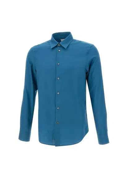 Paul Smith Slim Fit Cotton Blend Shirt With Long Sleeves In Blue