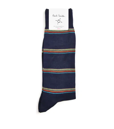 Paul Smith Cotton-blend Signature Stripe Block Socks In Blue