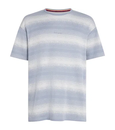 Paul Smith Cotton-blend Stripe Logo T-shirt In Blue