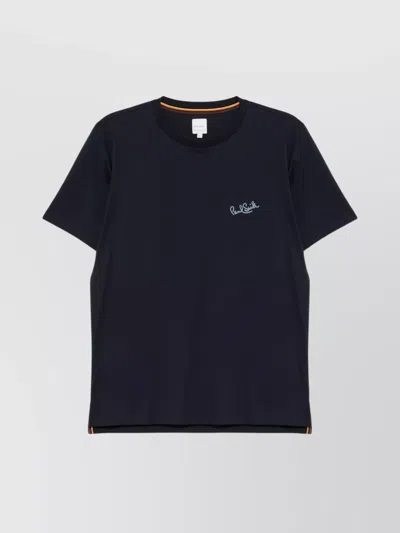 Paul Smith Cotton Crew Neck T-shirt With Side Slits In Blue