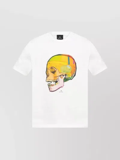 Paul Smith Cotton Crew Neck T-shirt With Skull Print In White