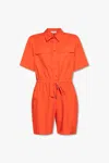 Paul Smith Short Sleeve Cotton Playsuit With Drawstring Waist In Orange