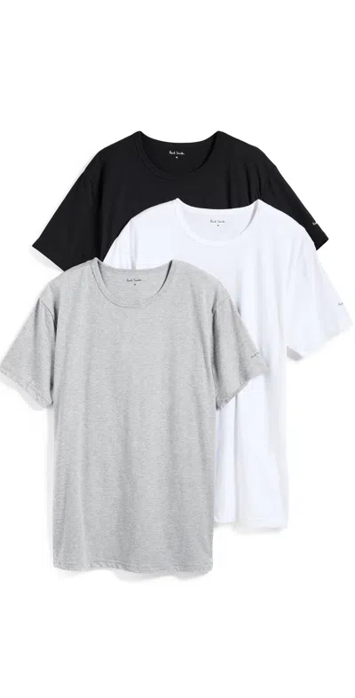 PAUL SMITH COTTON LOGO LOUNGE T-SHIRTS 3 PACK BLACK/WHITE/GREY