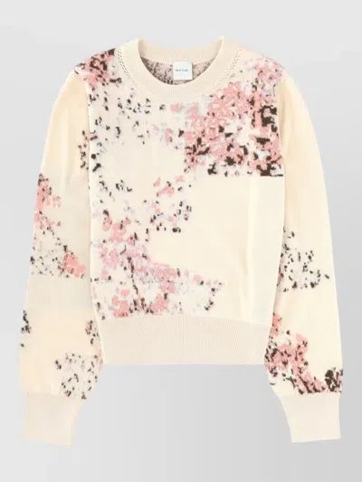 Paul Smith Cotton Mohair Crew Neck Floral Sweater In Neutral