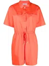 Paul Smith Short Sleeve Cotton Playsuit With Drawstring Waist In Orange