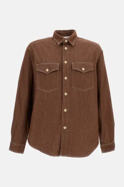 Paul Smith Textured Brown Cotton Shirt With Pointed Collar And Structured Pockets