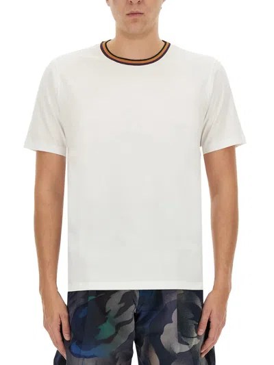 Paul Smith Mens Emerald Striped-trim Regular-fit Cotton-jersey T-shirt In White