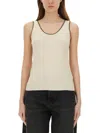 Paul Smith Ribbed Cotton Tank Top With Contrast Trim In Gold