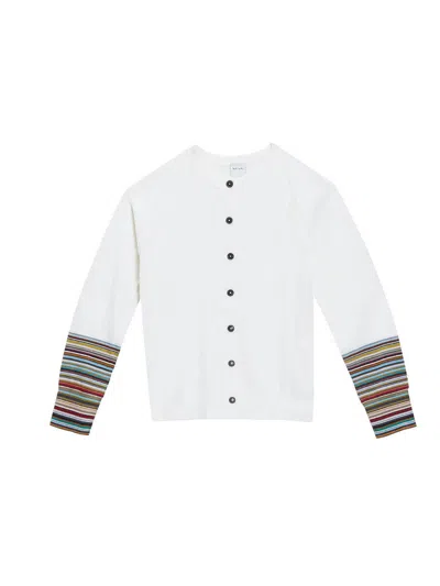 Paul Smith Cardigan Merinos Maniche Stripes In White