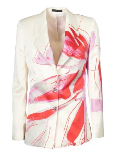 PAUL SMITH CREAM COLORED JACKET WITH MULTICOLOR PRINT