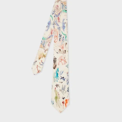 Paul Smith Cream 'little Beasts' Print Silk Tie White