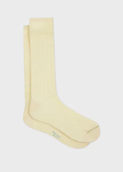 Paul Smith Cream Ribbed Cotton Socks White