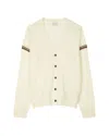 Paul Smith Cream V-neck Cardigan With Signature Stripe Trim
