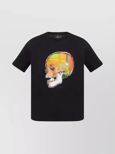 Paul Smith Crew Neck Cotton T-shirt With Skull Print In Black