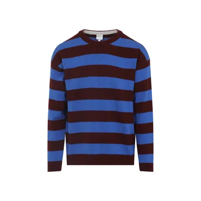 Paul Smith Lambswool Blue And Maroon Stripe Crew Neck Sweater Red