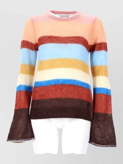 Paul Smith Crew Neck Striped Top Long Sleeves In Multi
