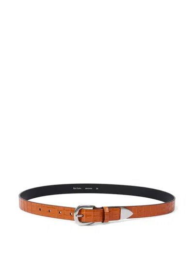 Paul Smith Crocodile-effect Leather Belt In Orange