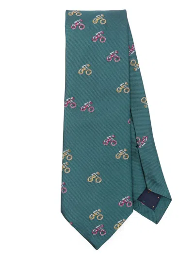 Paul Smith Cyclist Sketch Tie In Green