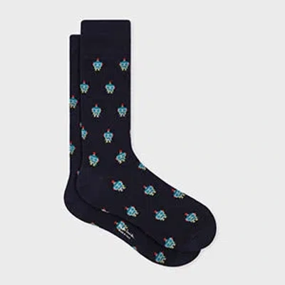 Paul Smith Men's Yen Robot Cotton-stretch Crew Socks In Blue