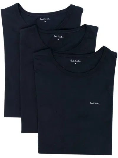 Paul Smith Dark Blue Pack Of Three Logo Cotton T-shirt