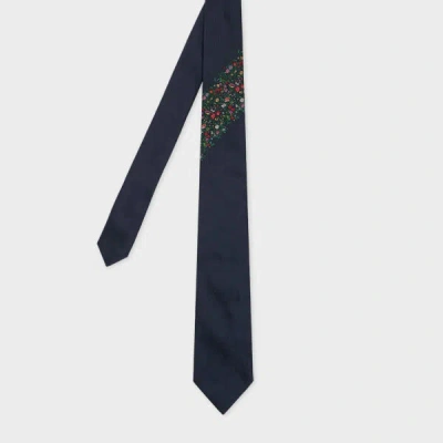 Paul Smith Dark Blue Silk Floral Stripe Tie