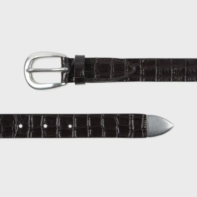 Paul Smith Dark Brown Croc-emboss Leather Belt In Metallic