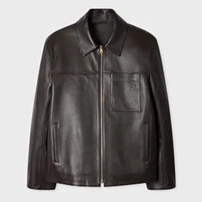 Paul Smith Dark Brown Double-face Leather Jacket In Black